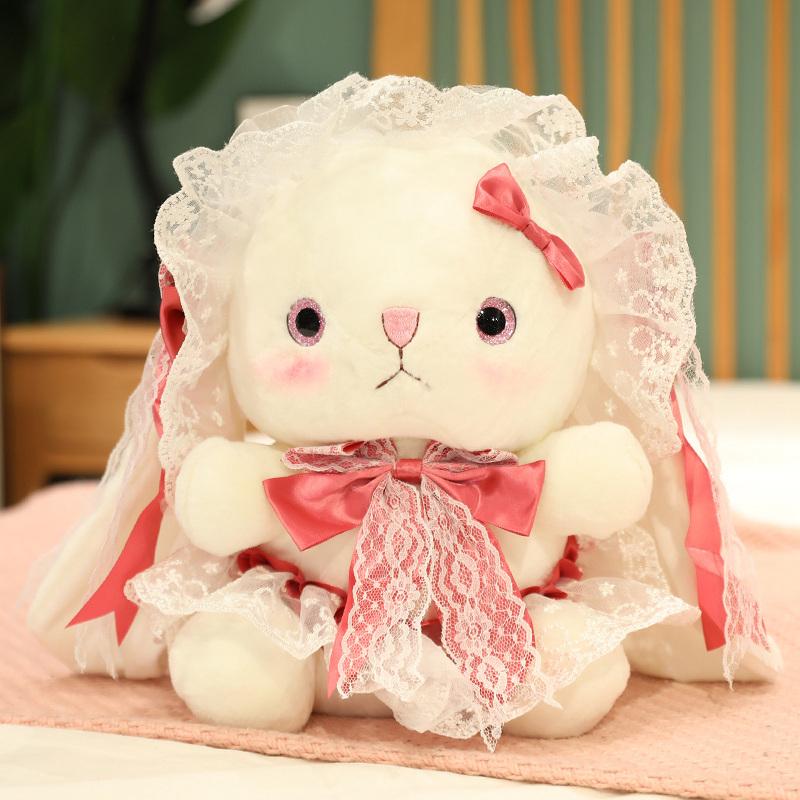 20cm Lolita Rabbit Baby Plushie White Bunny Cute Cartoon Rabbit Sitting Doll Satin Dressed Cute Animal Girls Girlfriend Gift