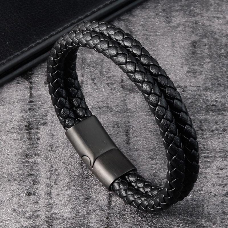 Charm Bracelet for Men High Quality Leather Bracelets Stainless Steel Maginetic Clasp Fashion Men's Bangle Business Male Jewelry