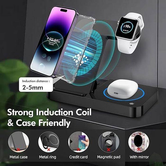 4-in-1 Wireless Charger - Compatible iPhone 14/13/12/11 - 15W Fast Charging - Foldable - Qi Certified