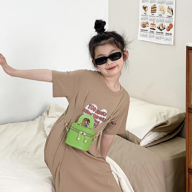 Trendy Yellow Mini Handbag For Kids Chic Girls Pu Leather Bucket Bag For Daily Use