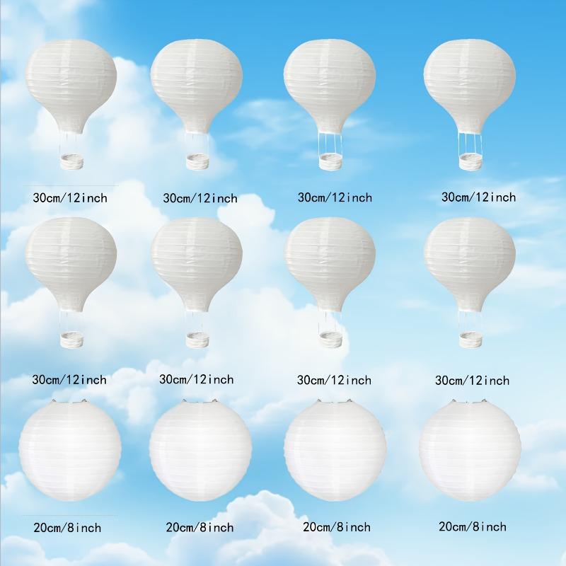 12-Pack Hanging Hot Air Balloon White Paper Lantern Set DIY Craft Wedding Birthday Engagement Party Home Classroom Hanging Decor