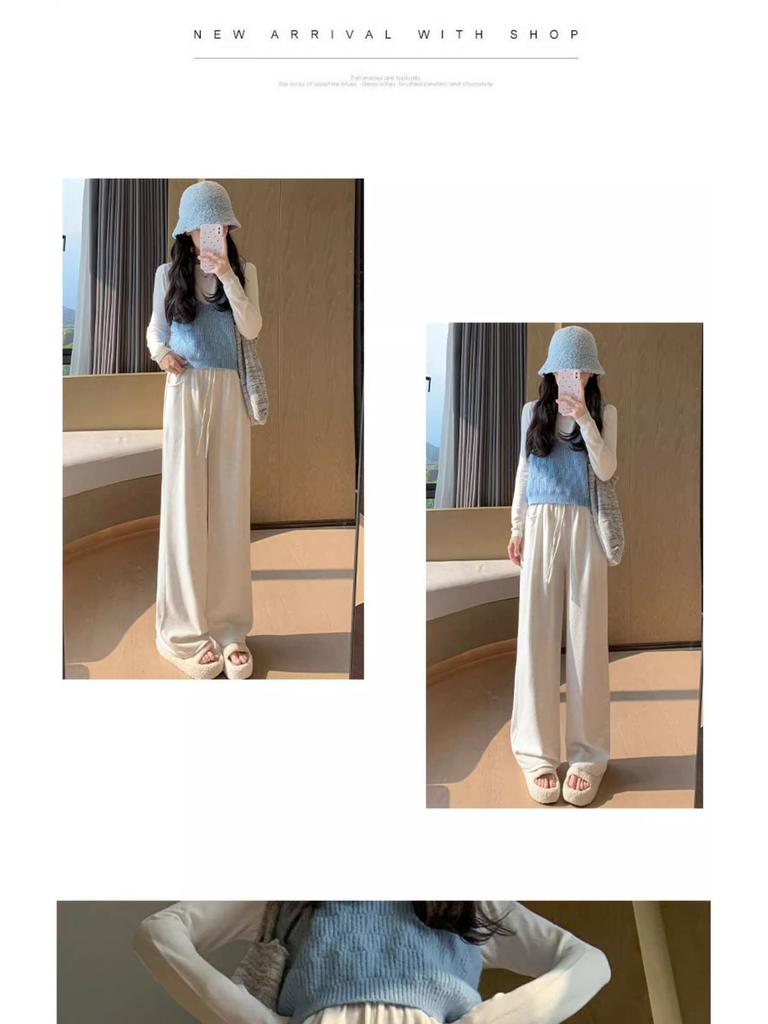 High-Waisted Wide-Leg Soft Puff Puff Glutinous Pants for Women, Spring and Autumn Casual Style