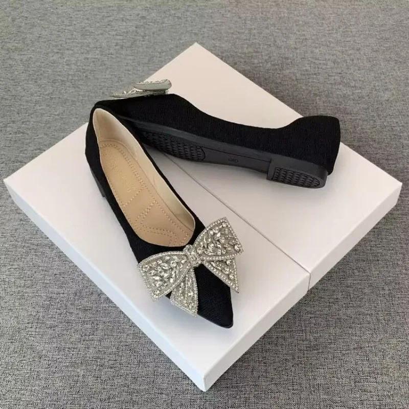 Fashion Women's Flat Shoes Bridesmaid With Crystals Anti-slip Shallow Ladies Footwear Summer 2025 Spring Chic and Elegant Popular On Y2k