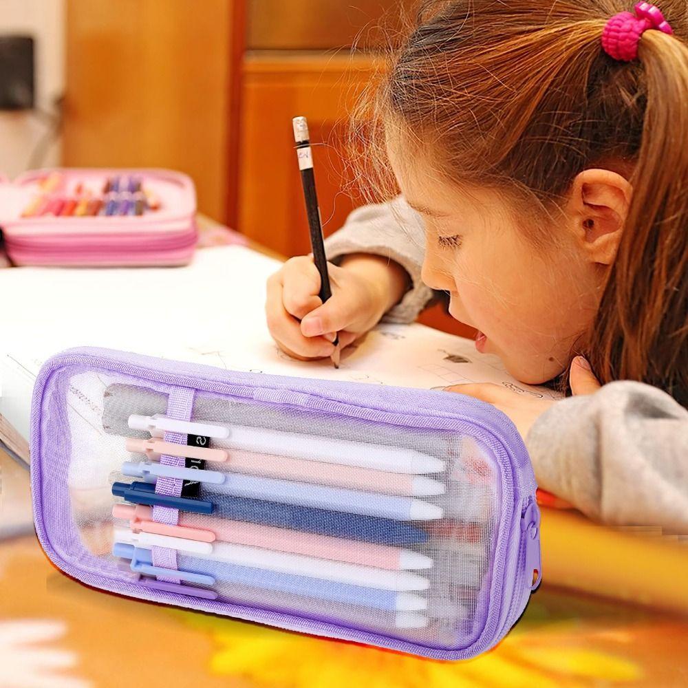 Multi-Purpose Transparent Pencil case Clear Travel Makeup Bag Mesh Pencil Case  School Supplies
