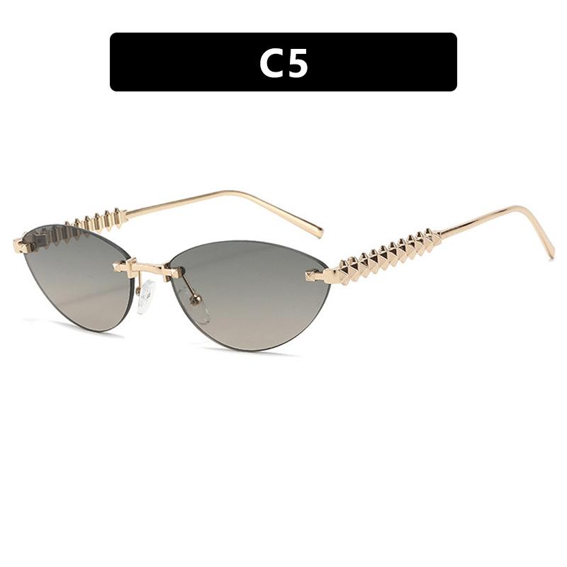 New Cat Eye Rimless Sunglasses Women Luxury Fashion Brand Oval Narrow Sun Glasses Shades Trendy Elegant Unique Eyewear