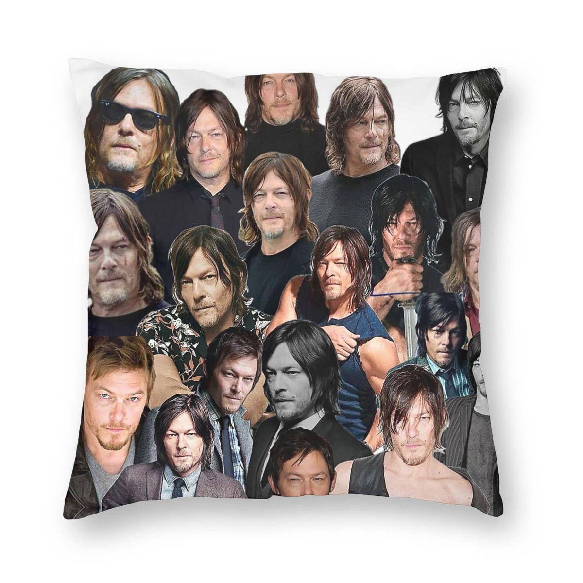 Norman Reedus Photo Collage Square Pillowcase Polyester Linen Velvet Printed Zip Decorative Home Cushion Cover Peach skin 18*18(CM)-1Pcs