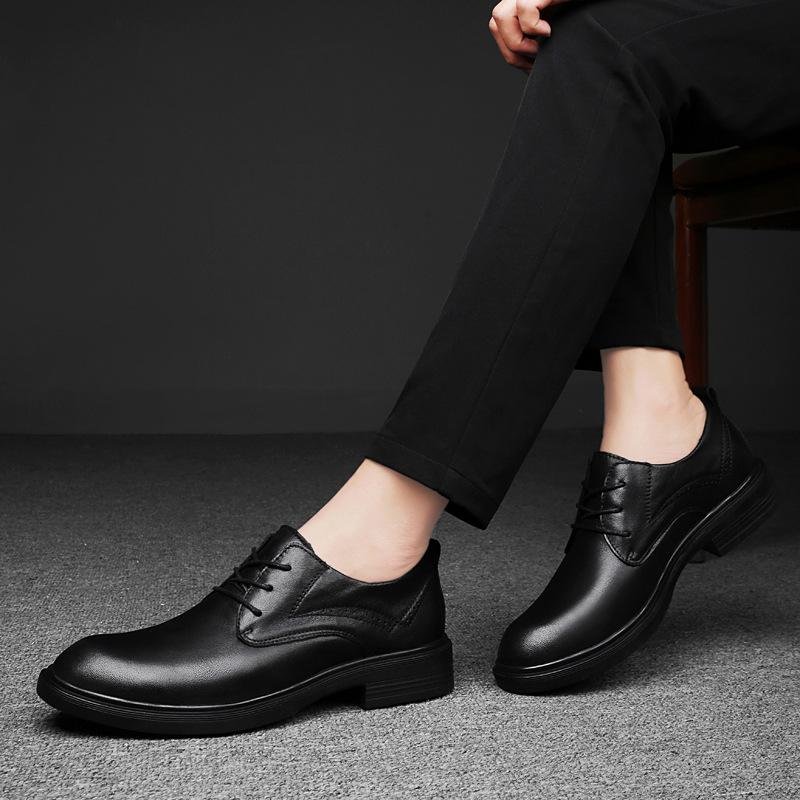 

Leather shoes men s summer business dress casual black single shoes heightening pointed lace-up British fashion men s shoes 49 чорний