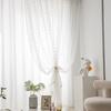 Korean Cute White Pom Pom Embroidered Tulle Curtain For Living Room Children's Room Retro Plush Dots Kitchen Short Sheer Panel