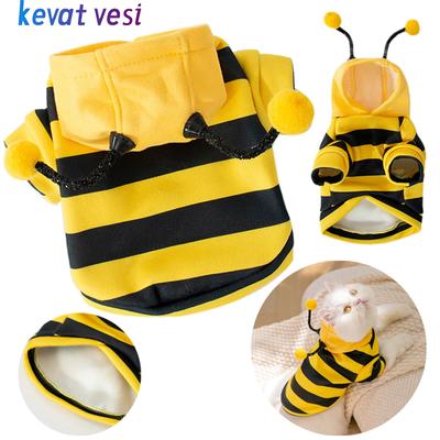 Autumn Winter Cat Hoodies with D-Ring Soft Cute Bee Cosplay Pet Sweater for Small Medium Dogs Cats Warm Puppy Kitten Coat Pet Costume