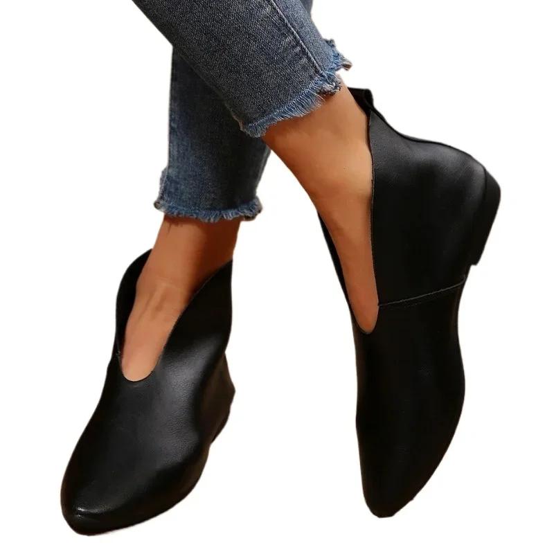 Shoes Female 2025 Plus Size Ankle Women's Boots Retro Modern Boots Women Sewing Pointed Toe Slip On Low Heel Outdoor Shoes Women