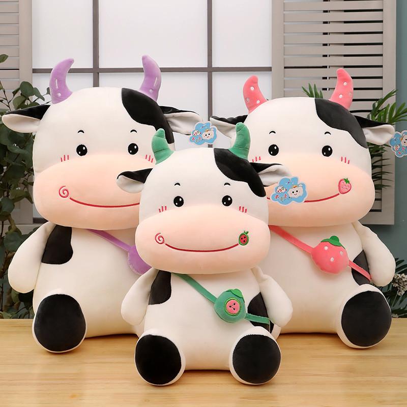 With Fruit Cow Backpack Plush Toy Cartoon Stuffed Animal Doll Gift Decoration