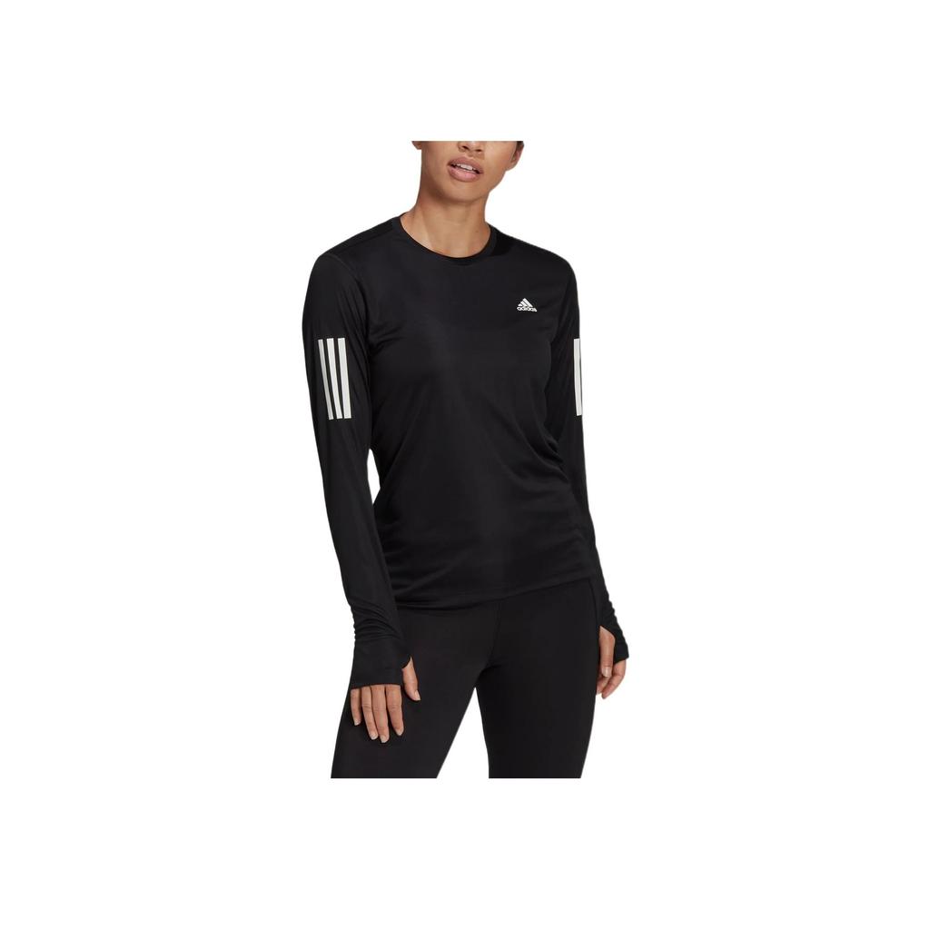Adidas Over The Run Long Sleeve Tee With Classic Three Stripes And Thumbhole Women Tops Black H59272