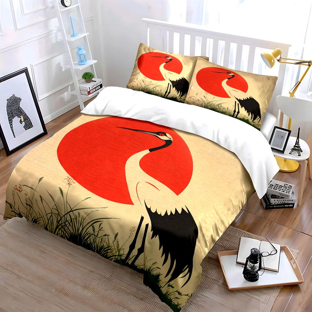 Elegant Crane Art Decor Set Soft Comfortable Duvet Cover Bedding Set Included 1*Duvet Cover & 2*Pillowcases, Gift