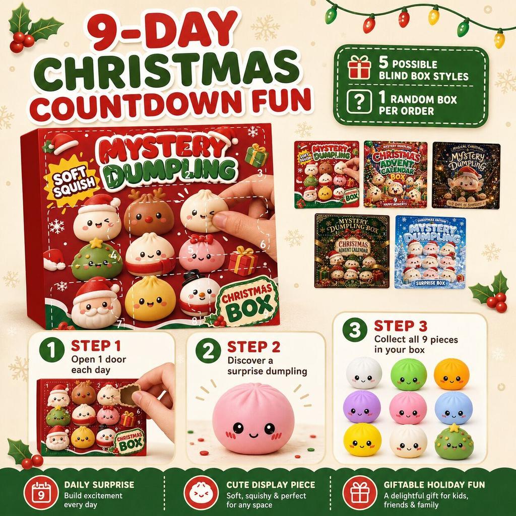 9-Day Dumpling Squishy Advent Calendar – Christmas Countdown with Fidget Sensory Toys, Blind Box Surprise Gift