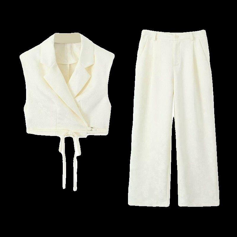 

2024 Fashion Wind Women s Spring Clothing French Minority V Neck Vest Waistcoat Short Tops High Waist Straight-Leg Pants Suit L