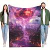 1pc Futuristic Cityscape Throw Blanket - Soft Flannel All-Season Warmth, Purple Pink Electric Design - Modern Home, Office, Camp