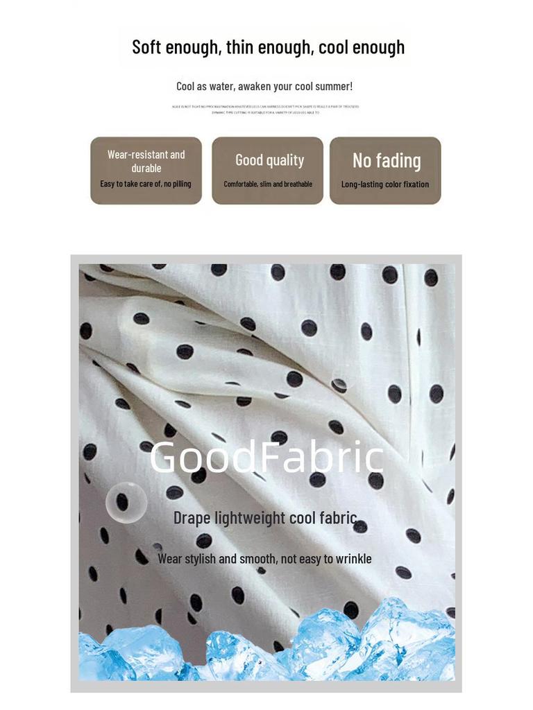 2024 Women's High-Waist Polka Dot Wide-Leg Skirt Pants - Korean Style, Summer, Nine-Point Length