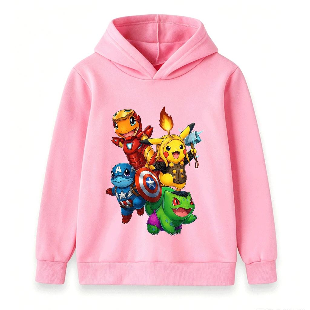 Kids Boys Girls Pullover Hoodie, Cute Cartoon Monster Superhero Print Casual Warm Long Sleeve Hooded Sweatshirt for Children