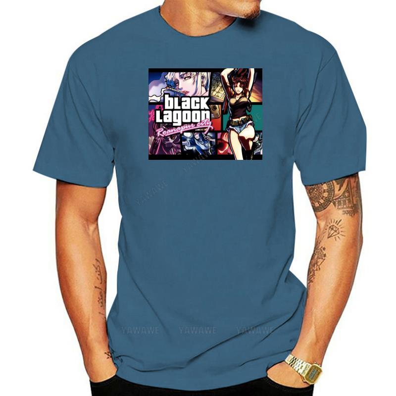 

Cotton top New Popular Black Lagoon Anime Manga Cartoon Mens Black TShirt Size S3XL man summer short sleeve brand tshirt 4XL