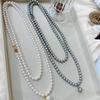 Pearl Double Stacked Long Neck Chain Niche Design Fashionable Silver Necklace Beads High-End Exquisite Chain Sweater Chain