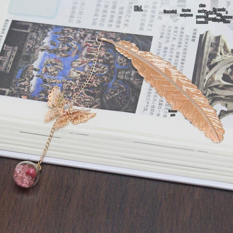 Chinese Cross-border Metal Feather Bookmark: Classical Leaf Vein Design, Creative Stationery, Ancient Style Cultural Gift