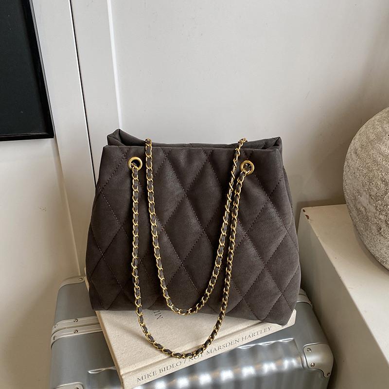 IELGY Ladies Bucket Bag Fashion Retro Diamond Large-Capacity One-Shoulder Messenger Tote Bag