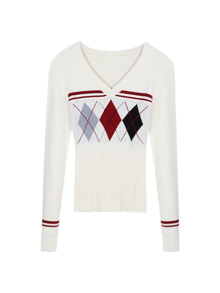 Women's Slim Fit Red Knit Base Layer Top, Korean Style, New Year Edition, Ideal for Spring & Autumn.
