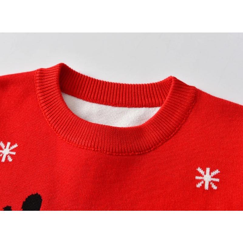 Boys,girls, Christmas Knitwear, Reindeer Pattern Jacquard Round Neck Sweater, Long Sleeved Pullover, Autumn and Winter