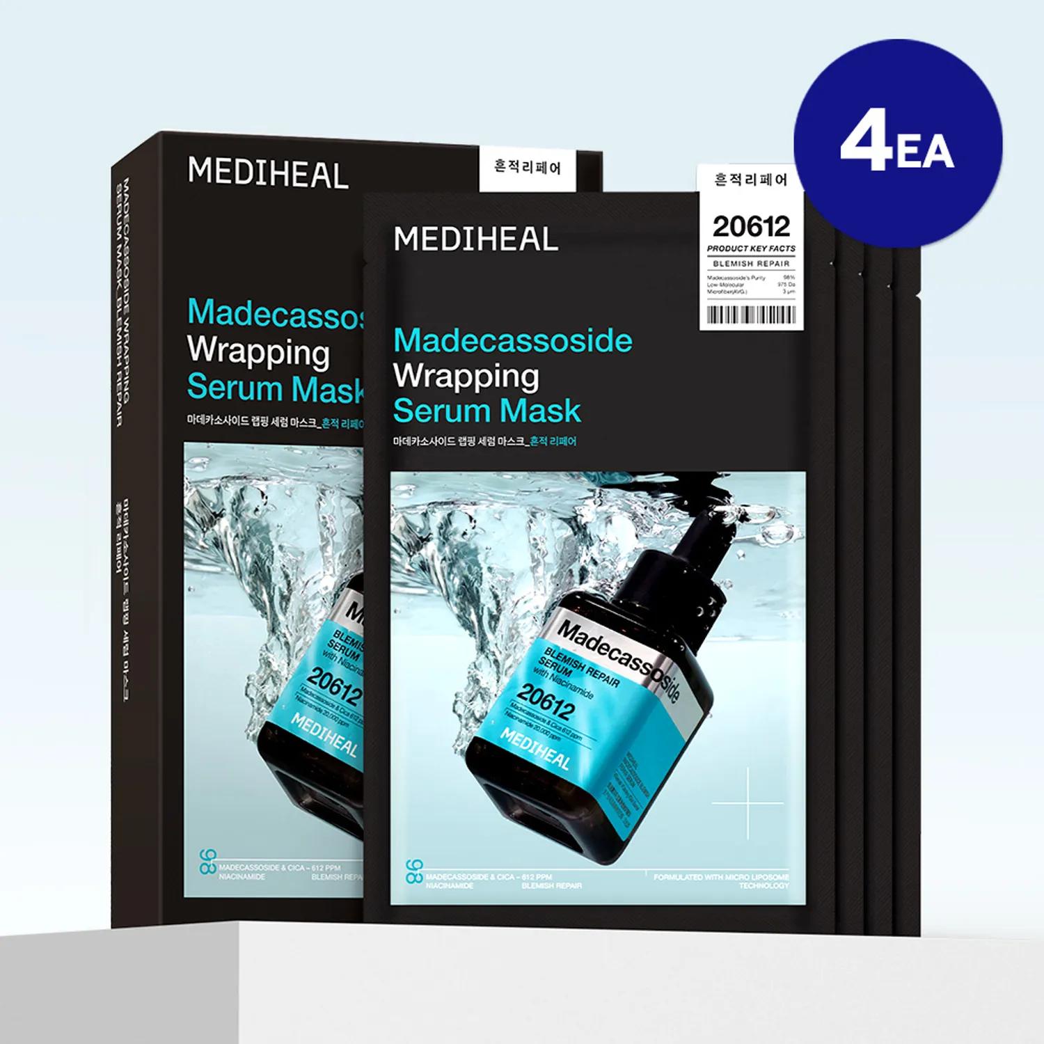 MEDIHEAL Madecassoside Wrapping Serum Mask Fleckenkorrektur, 12 Stück (4 x 3 Packungen) 12 sheets