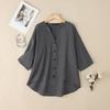 ZANZEA Women Casual V-Neck Solid Color 3/4 Sleeve Blouse
