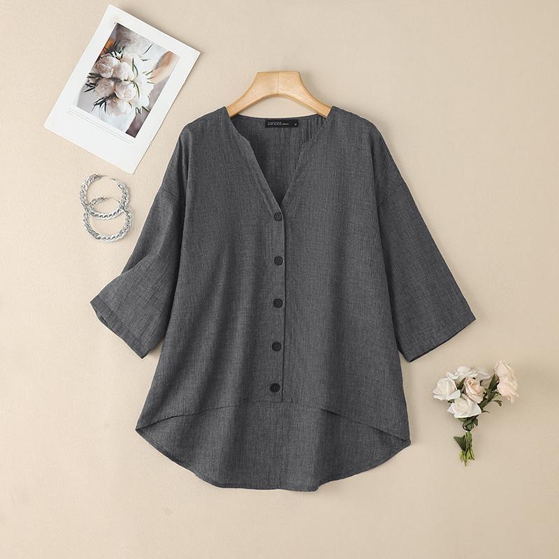 ZANZEA Women Casual V-Neck Solid Color 3/4 Sleeve Blouse