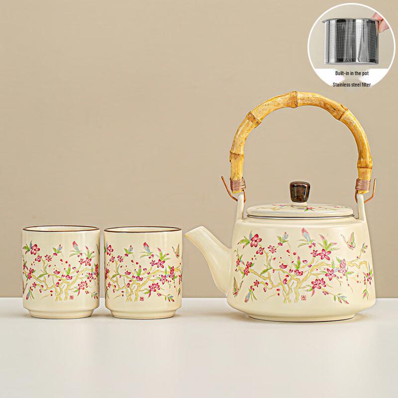 Laino Yellow Glaze Peach Blossom Chinese Tea Set