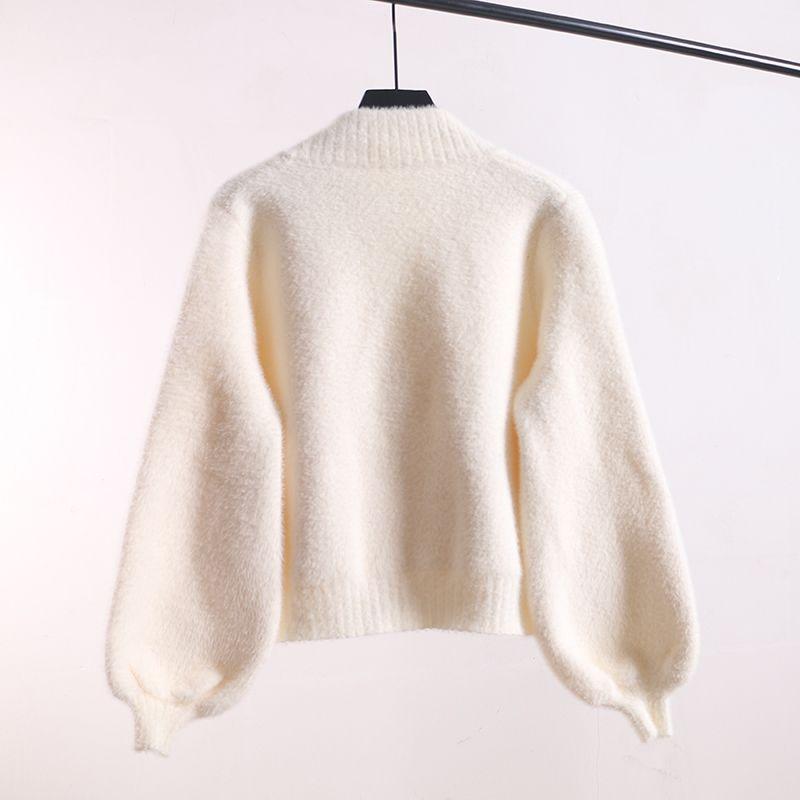 New Autumn and Winter Short V-neck Knitted Cardigan for Women Imitation Mink Loose Thickened Sweater Jacket