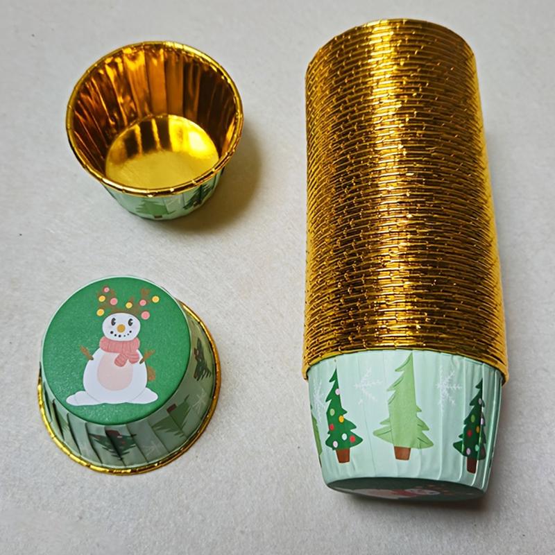 50PCS Christmas Safety Holidays Cakes Paper Trays Parties Paper Cups Packaging Desserts Baking Environmental Protection