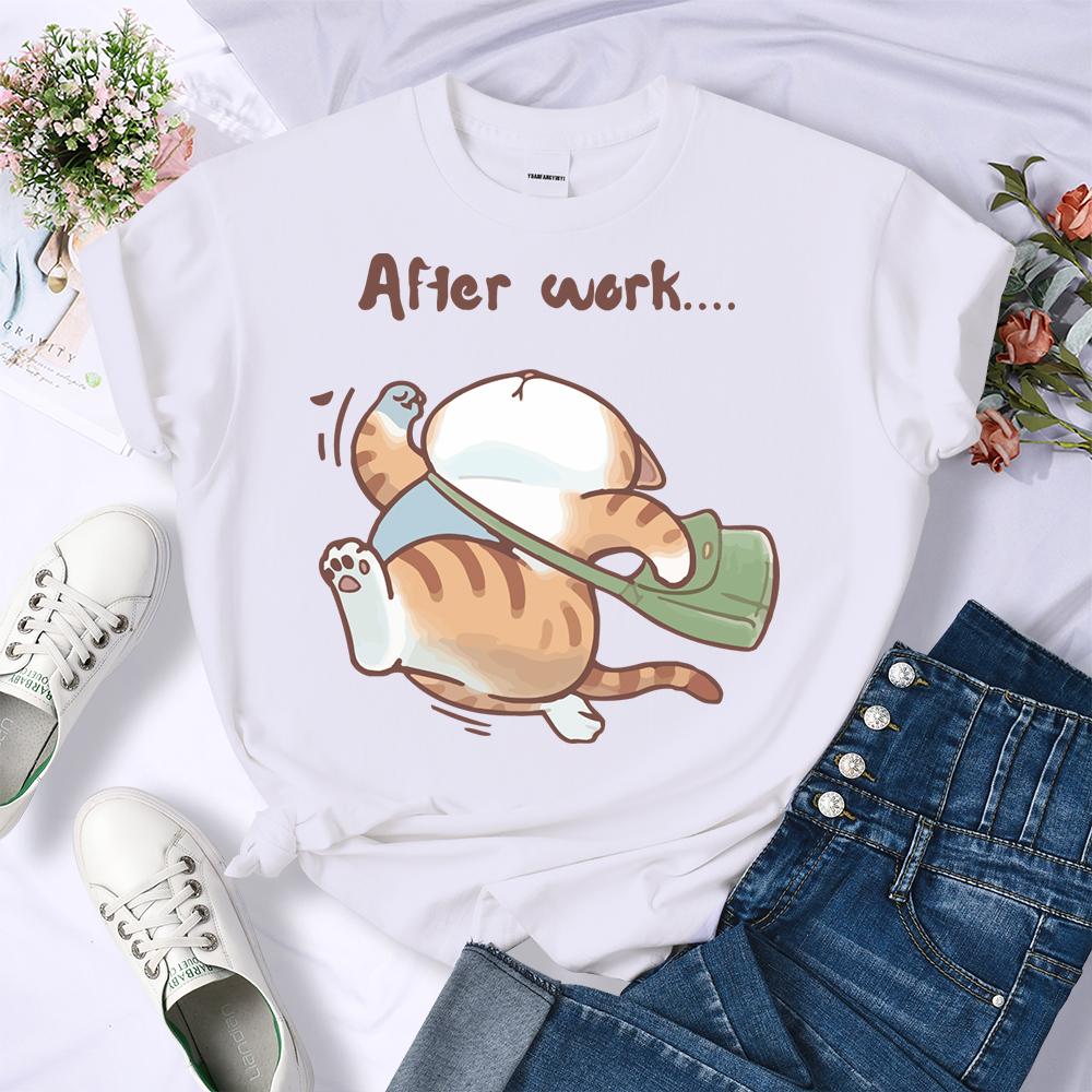 The Cat That Runs After Work Printed Womens T-Shirt Summer Cool Short Sleeve Crewneck Trendy Clothing Hip Hop Casual Streetwear