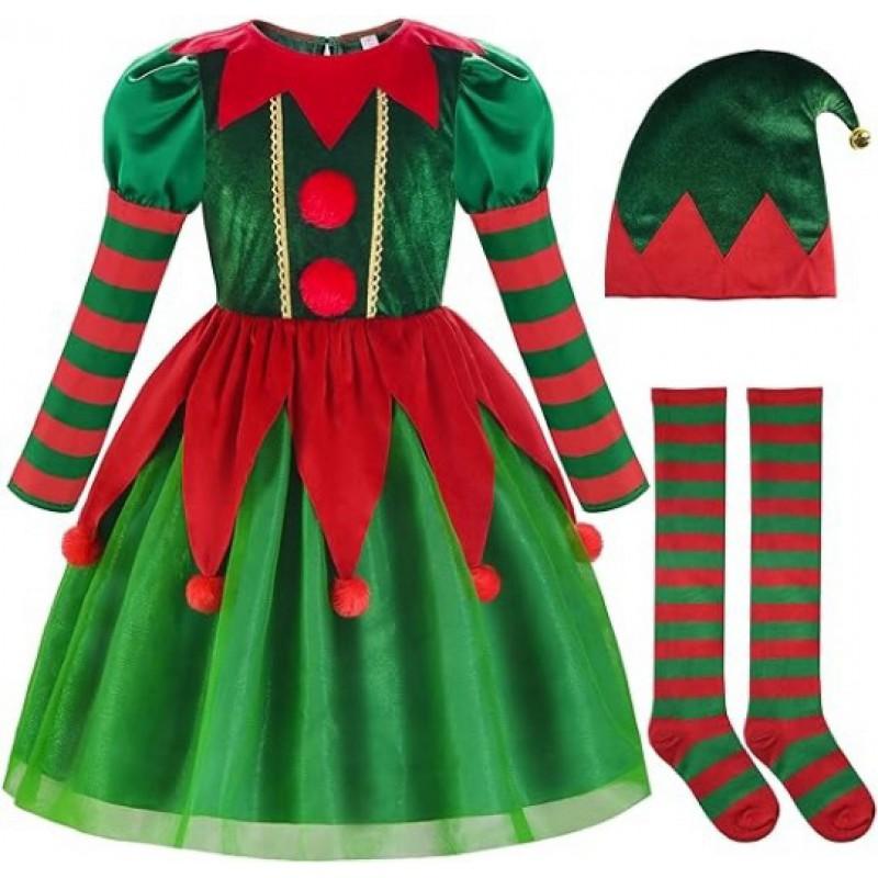 Christmas Costume Dress Set Adult Green Elf Cosplay Outfit Stage Performance