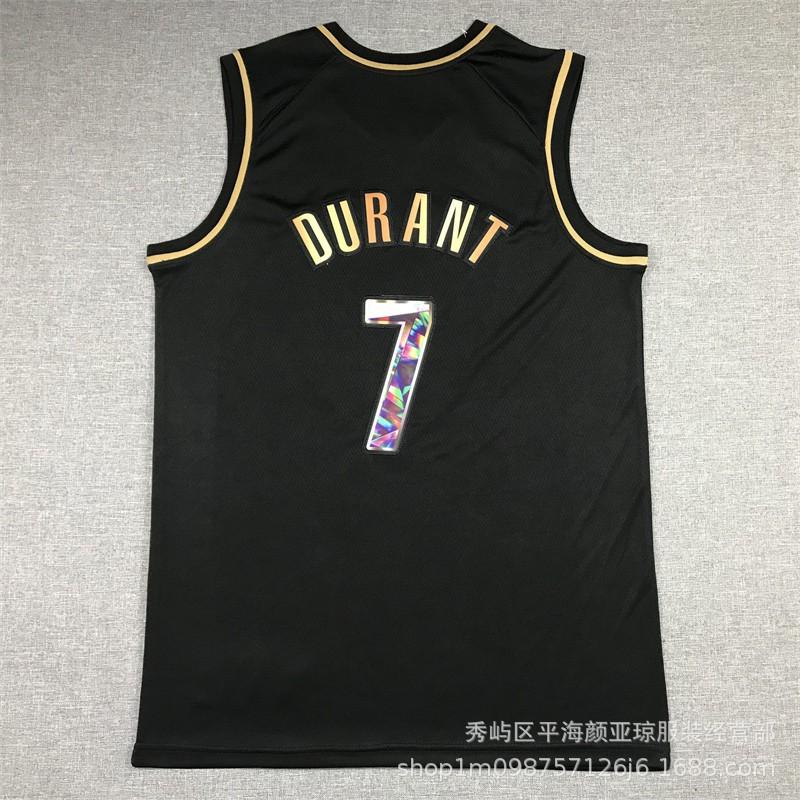 Camisa de Basquete Bordada Brooklyn Nets 7 Kevin Durant Masculina Feminina Roupa Esportiva Respirável Fibra de Carvão de Bambu
