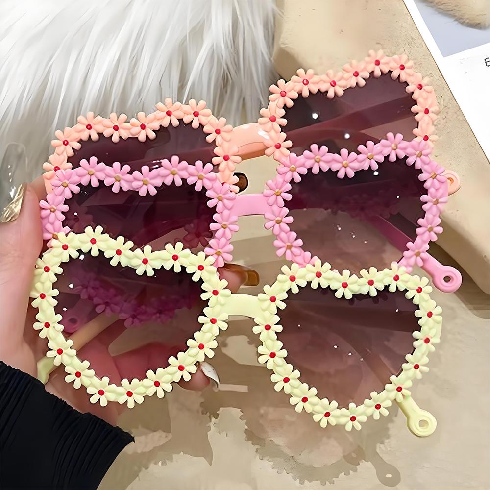 Vintage Heart-Shaped Kids Daisy Sunglasses for Children's Boys Girls Cute UV400 Protection Sun Glasses Festival Party Glasses