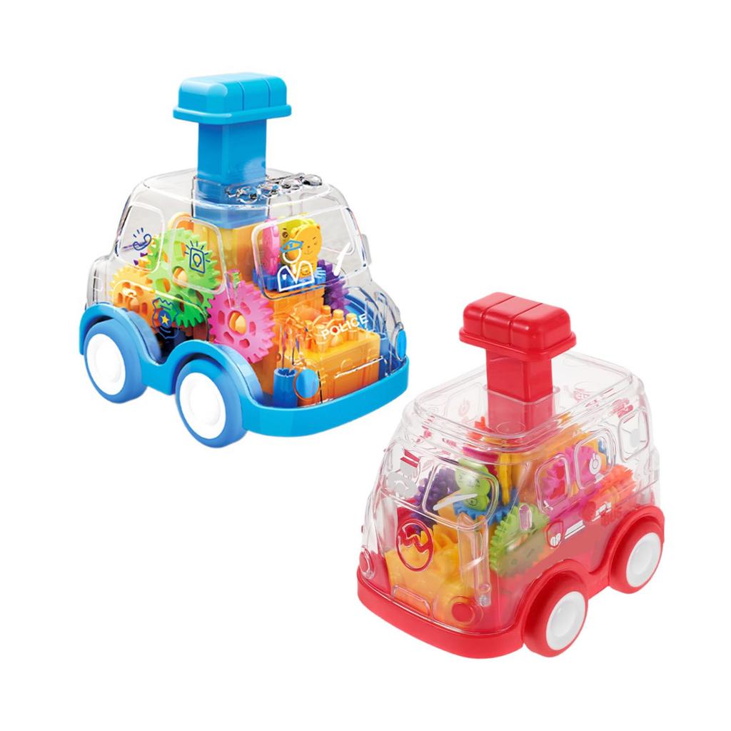 2Pieces Friction Powered Vehicle With Colorful Gear Early Childhood Development Toy Press and Go Car Toy for Children