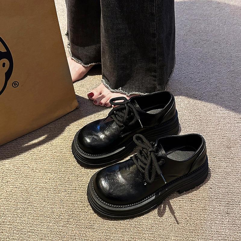· Retro British style loafers women's 2024 autumn and winter new muffin soles heightened thick soles versatile small leather shoes women's shoes