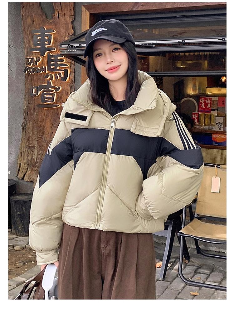Short Color-block Hooded Warm Down Cotton-padded Jacket