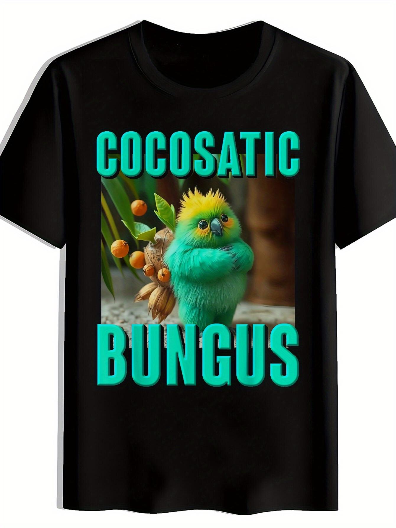 Casual Graphic T-shirt - Vibrant Green Parrot & Fruit Design L