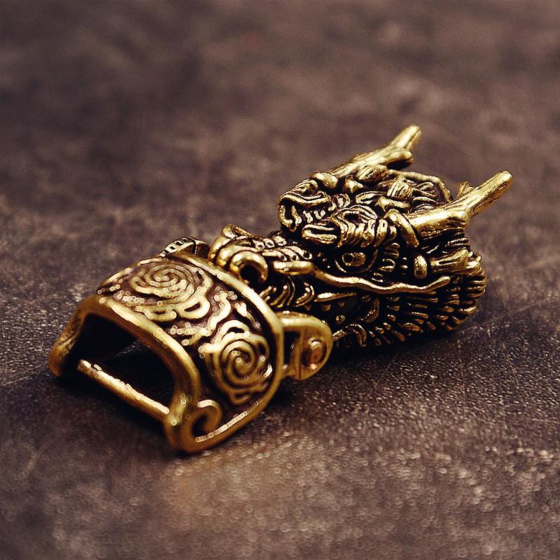 Brass Dragon Head Buckle Paracord Keychain EDC Accessory Outdoor Survival Gear DIY Craft Pendant Brass Dragon Head Buckle