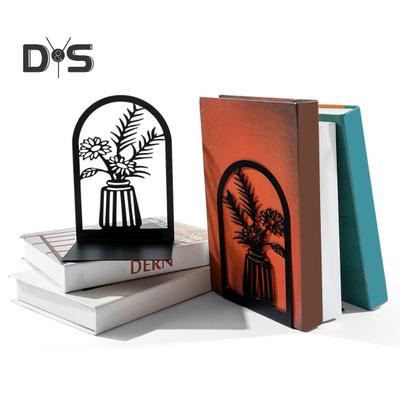 2Pcs Bookshelf Book Ends Hollow Flower Carved Pattern Vase Bookends L-Shaped Design Anti-Slip Book Holder