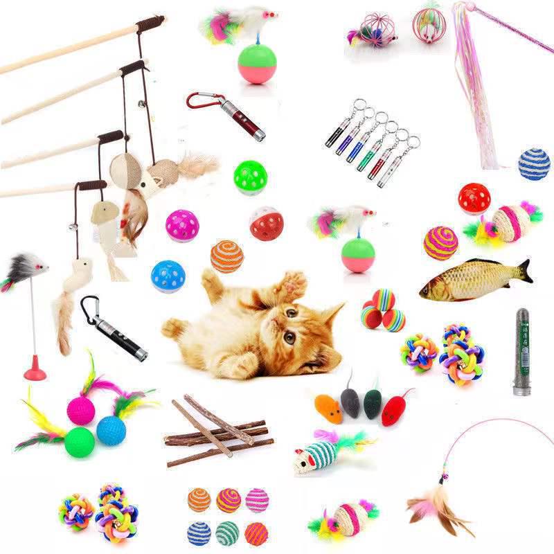 Feather Cat Toy Stick with Mint Ball and Colorful Mouse - Self-entertainment Cat Toy Supply