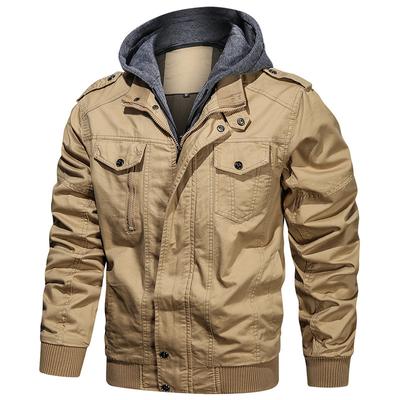 Men's Cotton Military Jacket Casual  Work Army Field Flight Pilot Bomber Jacket with Detachable Hood USA Size