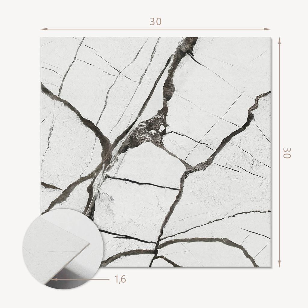 Set of Self-Adhesive Vinyl Tiles, Marble Pattern with Veins, 9x30x30 cm