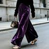 Women's Velvet Wide Leg Pants High Waist Loose Fit Flowy Long Trousers for Casual Wear
