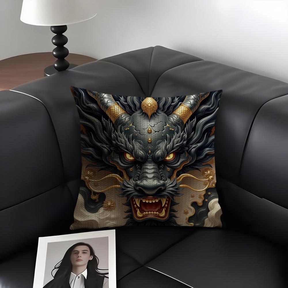 Famous Dragon Image Cool Cushion Cover Natural Linen Organic Fabric DoubleSided Printing Sofa Home Decor Gift Pillow Case