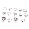 European & American Sunflower, Moon & Water Drop 14-Piece Ring Set with Intricate Floral and Diamond Accents